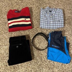 Polo by Ralph Lauren Boys Lot Size 5 Pant,sweater,button up,belt & rain jacket